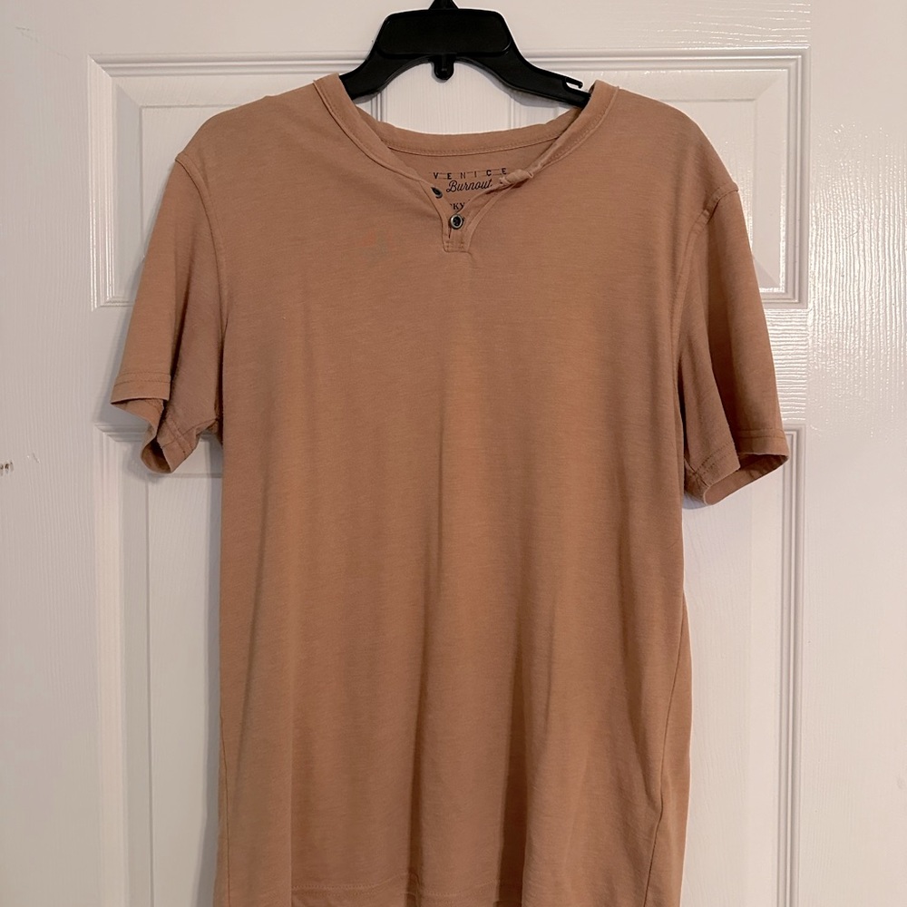 Men’s Lucky Brand Venice Burnout Short Sleeve Henley Yellowish Orange Small